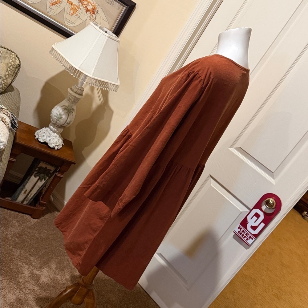 Rust Button-Down Dress. Made in Italy. Large/XL. Lightweight corduroy. - Picture 5 of 11